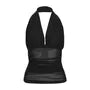 Halter V-Neck Plain Sheer Open-Back Slim-Fit Crop Tank Top
