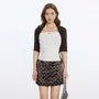 Elbow Sleeve Mock Two Piece Color-Block Polka Dot Slim-Fit Top
