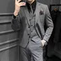 Notch Lapel Plain Single-Breasted Blazer / Vest / Mid Rise Tapered Dress Pants / Set