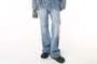 Collared Washed Button Denim Jacket / Mid Rise Flared Jeans