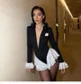 Long-Sleeve Deep V-Neck Two Tone Lace Panel Romper