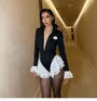 Long-Sleeve Deep V-Neck Two Tone Lace Panel Romper