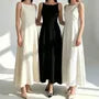Spaghetti Strap Crew Neck Plain Maxi A-Line Dress
