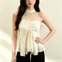 Plain Drawstring Ruched Mesh Tube Top with Scarf