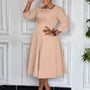 Plus Size 3/4-Sleeve Square-Neck Plain Midi A-Line Dress