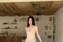 Sleeveless Stand Collar Asymmetrical Slit Lace A-Line Dress / Elastic Waist Plain Wide Leg Pants