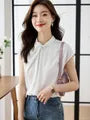 Cap-Sleeve Tie Neck Plain Blouse