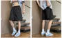 Drawstring Waist Plain Wide Leg Shorts