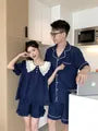 Couple Matching Short-Sleeve Contrast Collar Blouse / Shorts / Shirt / Pajama Dress / Pajama Set
