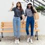 High-Waist Washed Straight Leg Jeans