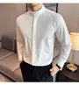 Long-Sleeve Band Collar Plain Shirt