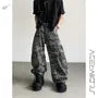 Mid Rise Camo Print Wide Leg Cargo Jeans