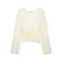 Long-Sleeve V-Neck Lace Panel Button-Up Sheer Crop Blouse