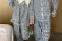 Couple Matching Long Sleeve Plaid Button Pajama Top / High Waist Straight Leg Pants / Pajama Dress / Set (Various Designs)