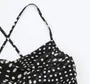 Spaghetti Strap Polka Dot Ruched Slip Asymmetrical Dress