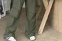 High Rise Plain Wide Leg Cargo Pants / Short-Sleeve Crop T-Shirt