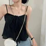 Spaghetti Strap Tie-Front Ruched See-Through Mesh Crop Cami Top