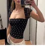 Cap Sleeve Square-Neck Polka Dot Slim-Fit Crop Top