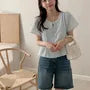 Short-Sleeve Plain Bow Blouse