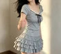 Short Sleeve V-Neck Bow Panel Lace T-Shirt