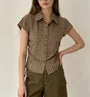 Short Sleeve Checked Side Drawstring Slim-Fit Shirt