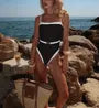 Spaghetti Strap Square-Neck Contrast-Trim Swimsuit