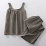 Pajama Set: Scoop Neck Pinstriped Tank Top + Pants