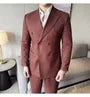 Peak Lapel Plain Double-Breasted Blazer / Mid Rise Tapered Dress Pants / Set