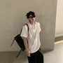 Short Sleeve Notch Neck Plain Shoulder Pad T-Shirt