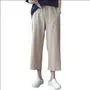 Elastic Waist Plain Linen Crop Wide Leg Pants