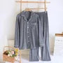 Couple Matching Pajama Set: Long-Sleeve Lapel Collar Plaid Button-Up Top + Pants (Various Designs)