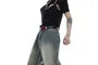 Mid Rise Washed Belted Cutout Wide Leg Jeans