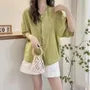 Linen 3/4 Sleeve Round Neck Loose Blouse
