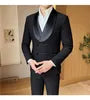 Set: Shawl Collar Plain Double Breasted Blazer + Mid Rise Plain Wide Leg Dress Pants