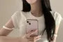 Short-Sleeve Crew Neck Plain Crop T-Shirt