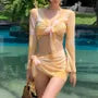 Set: Halter Tie Dye Bikini Top + Bottom + Cover Up Jacket + Cover Up Skirt