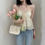 Spaghetti Strap Tie-Front Ruched See-Through Mesh Crop Cami Top