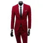 Set: Lapel Collar Plain Single Breasted Blazer + Button Vest + Mid Rise Dress Pants