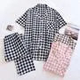 Couple Matching Pajama Set: Short-Sleeve Plaid Top + Pants (Various Designs)