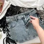 Mid Waist Lace-Up Denim Mini Pencil Skorts