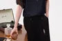 Elbow-Sleeve Contrast Collar Button-Up Shirt