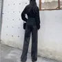 High Rise Washed Straight-Fit Wide-Leg Jeans
