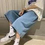 Mid Waist Wide Leg Denim Shorts