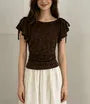 Cap Sleeve Boat Neck Plain Lace Slim-Fit Top