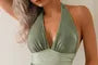 Halter Contrast Stitch Ruched Panel Swimsuit