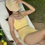 Set: Plain Open Back Bikini Top + Swim Shorts