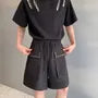 Drawstring Waist Plain Studded Shorts