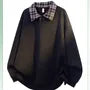 Drop Shoulder Plaid Panel Polo Sweatshirt