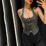Halter Neck Plain Cutout Open Back Slit Slim Fit Crop Top