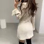 Long-Sleeve V-Neck Plain Cable Knit Button-Up Mini A-Line Dress